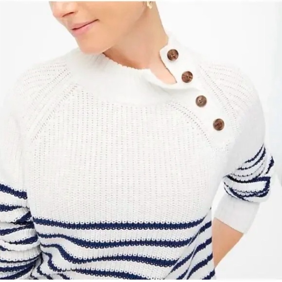 J. Crew stripped cotton button nautical sweater blue white coastal grandma - Picture 3 of 7